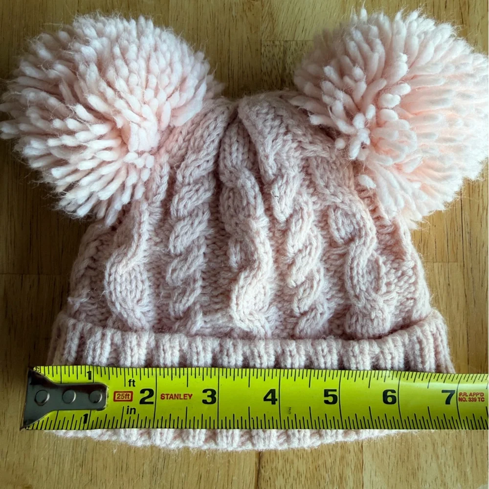 5/$35 Laura Ashley Baby Pink Cable Knit Pom Pom Beanie Hat 12–24 Months